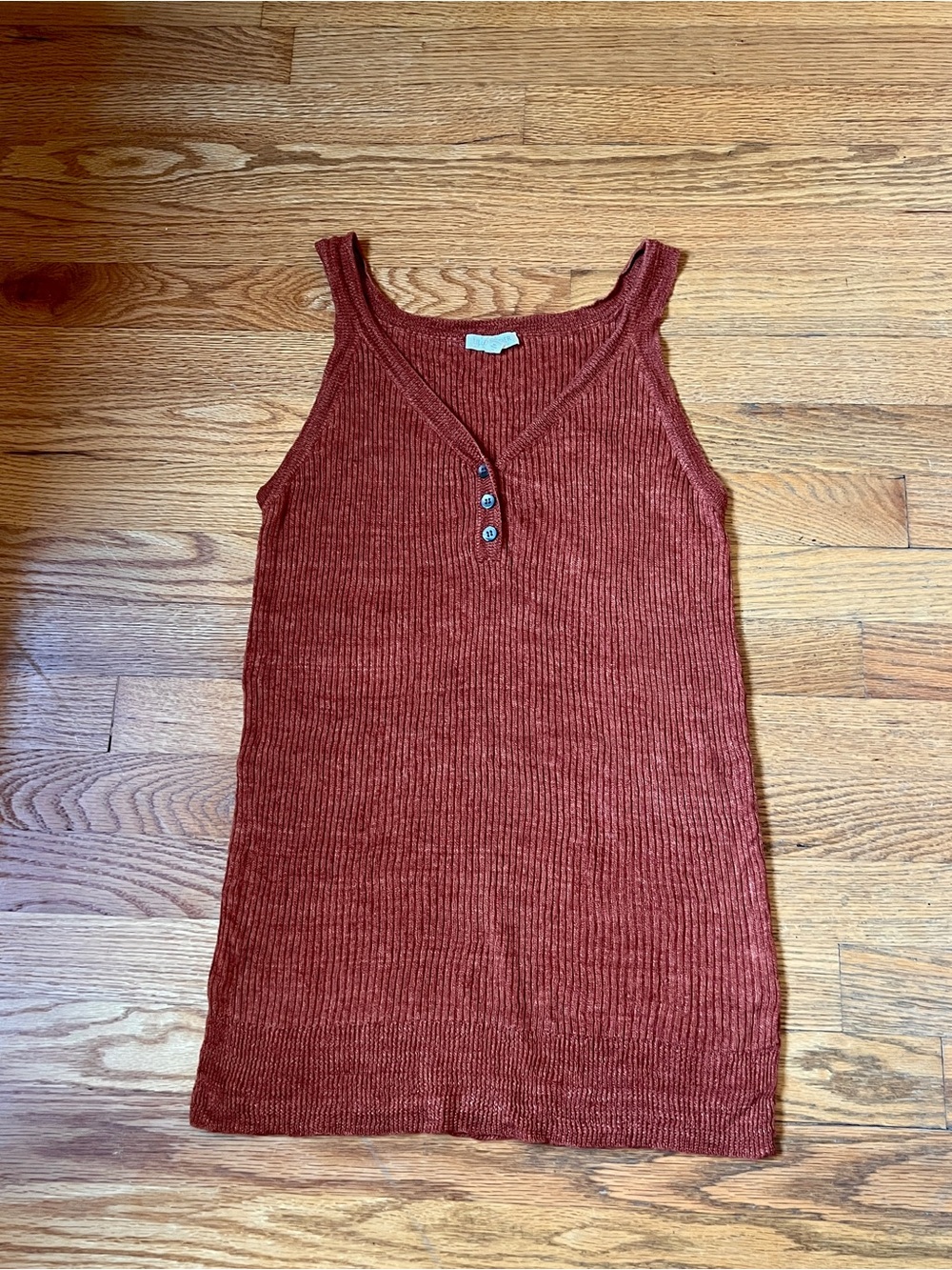 Eileen Fisher Ribbed Knit Linen Henley Tank Top
